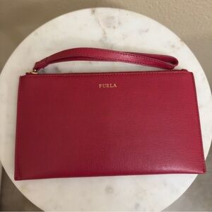 Pre loved Authentic FURLA Red Genuine Leather Envelope Wristlet Wallet 8x5 in